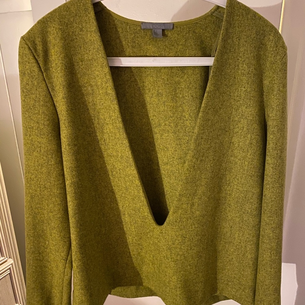 COS Chartreuse plunge neck wool sweater